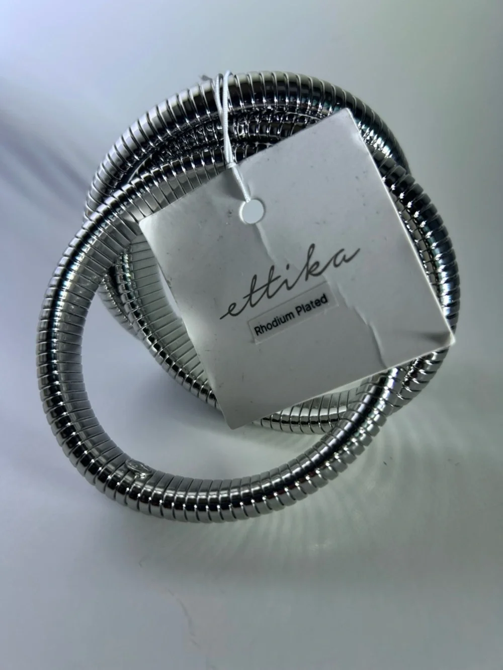 ettika Rhodium Plated Coil Stretch Bracelet in Silver - Picture 6 of 7